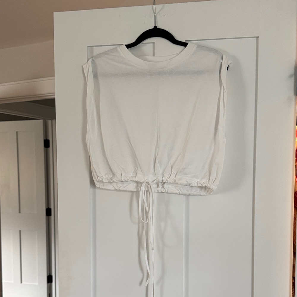 Zara White Sleeveless Drawstring Top